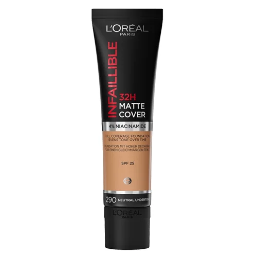 کرم پودر 32 ساعته مت کاور اینفالیبل لورال شماره 290 رنگ Neutral Undertone^